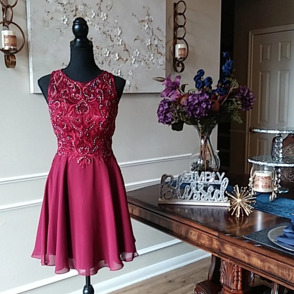 Eureka Fashion Embellished Chiffon A-line Cocktail Mini Dress. Size M - Picture 15 of 17